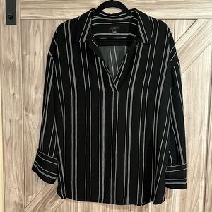 Ann Taylor Factory Black and White Striped Blouse